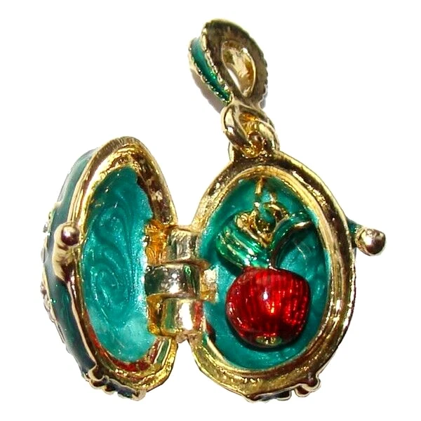 Pendentif œuf Russe Style Fabergé - Émail Bleu Avec Breloque Ange Chérubin - Occasion