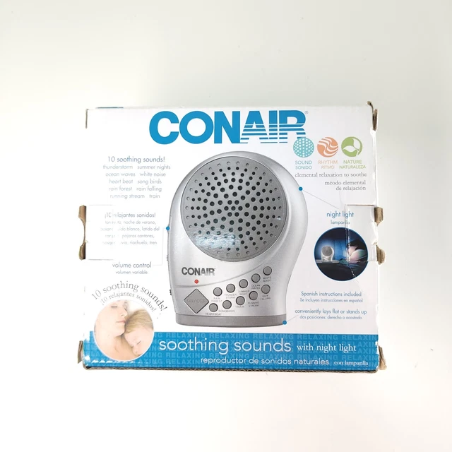 Máquina de terapia de sonido Conair chupete para dormir SU-12 luz nocturna corazón lluvia océano