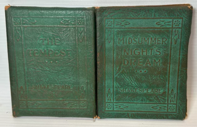 Lot 2 Antique Little Leather Library Books c1920~SHAKESPEARE~Midsummer, Tempest