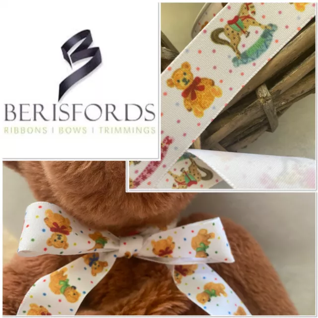 Berisfords Toy Collection: Teddy Bear Grosgrain Ribbon.Choice of 4 Fun Designs.