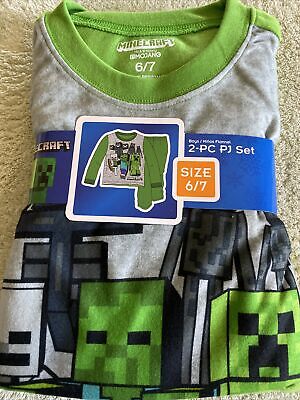 NEW Mojang Minecraft Boys Green Creeper Zombie Fleece Long Sleeve Pajamas 6-7