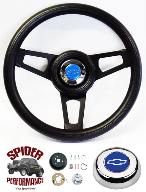 1953-1954 Chevy Bel Air 150 210 steering wheel BLUE BOWTIE 13 3/4" BLACK SPOKE