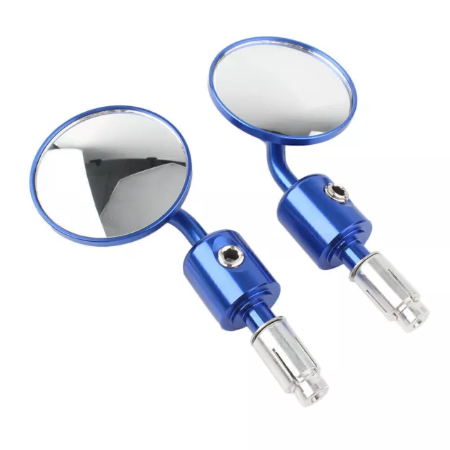 Blue Universal Round 7/8" Handle Bar End Rearview Side Mirrors  For Honda Yamaha