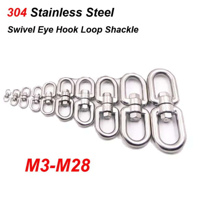 Anti Tangle Stainless Steel Swivel Eye Hook Loop Shackle M3 M4 M5 M6 M8 M10-M28