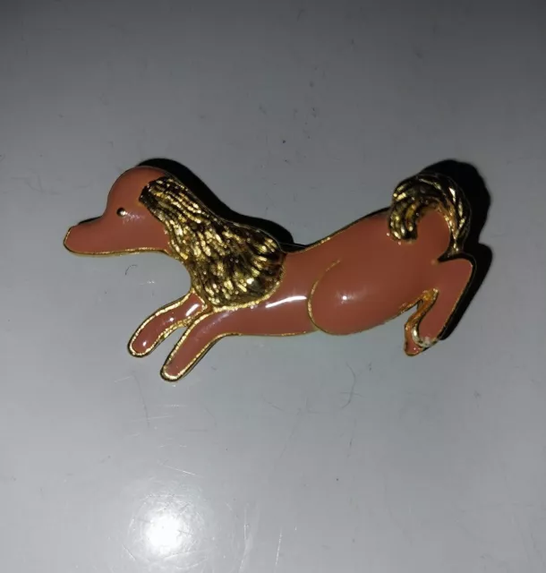 Vintage DACHSHUND Dog BROOCH Pin PINK Enamel Gold Tone Figural 🌟 Cute!