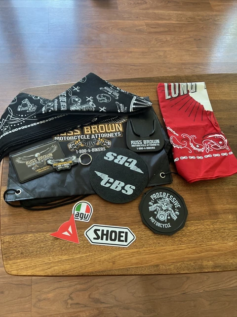 Lot of Motorcycle Stickers, 3x Bandannas, Coaster, Kickstand Pads, Packpack, Etc
