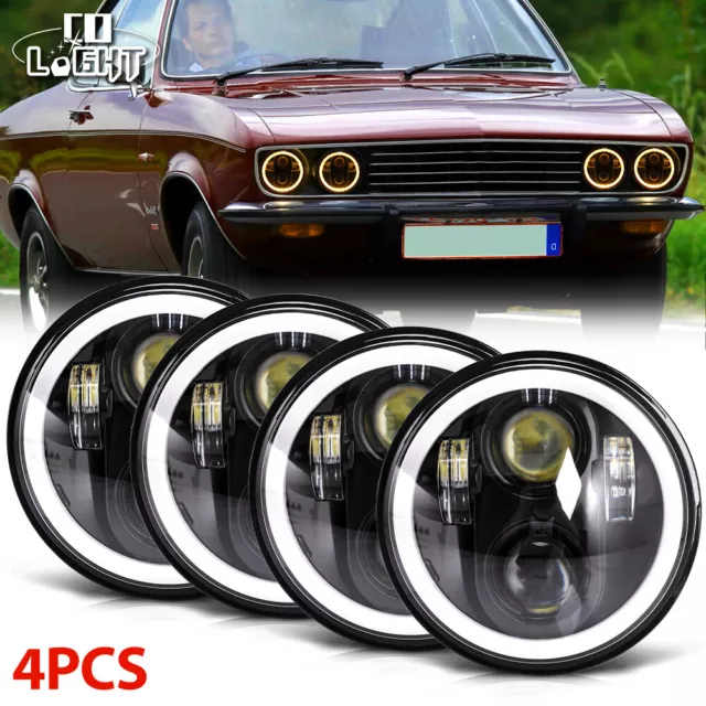 4PCS 5.75" 5-3/4" LED Headlights White/Amber Halo for Opel Manta 1973 1974 1975