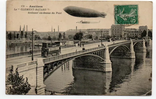 ASNIERES - Hauts de Seine - CPA 92 - le Clement Bayard - Zeppelin - tramway bridge