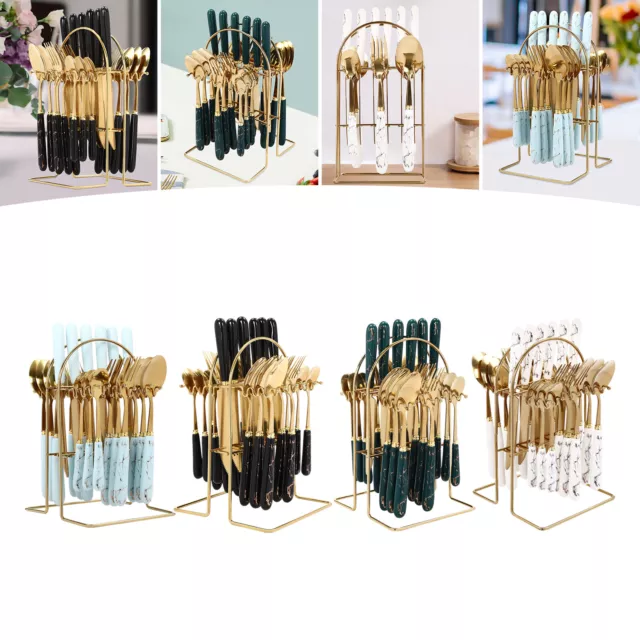 24pc Cutlery Dinner Set Stainless Steel Metal Stand Rack Forks Tea Spoons Polish 3