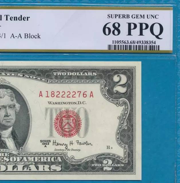 $2.00 1963-A  Legal Tender Red Seal United States Note Pcgs Superb Gem New 68Ppq