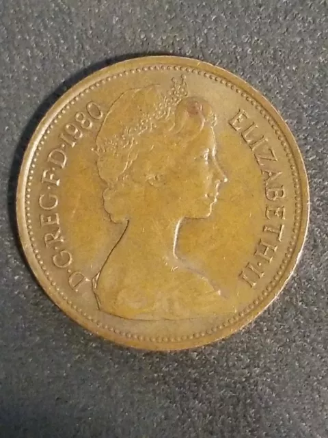 Rare 1980 UK British Queen Elizabeth II New Pence 2 Coin Good Condition