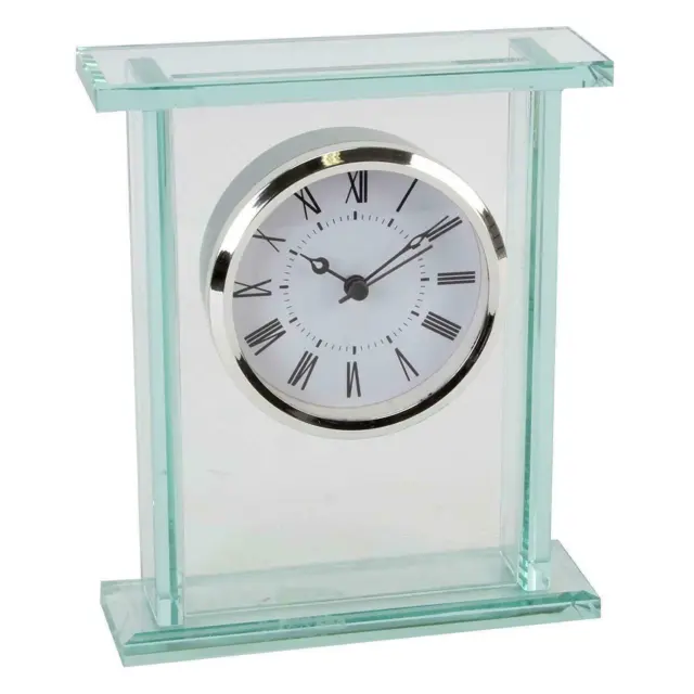 Glass Silver Bezel Mantel Clock 18cm By Widdop