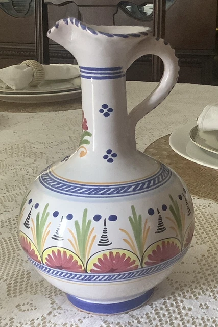 Spanish Spain Pitcher  Vase pottery Hand Painted Marked and Signed 9”