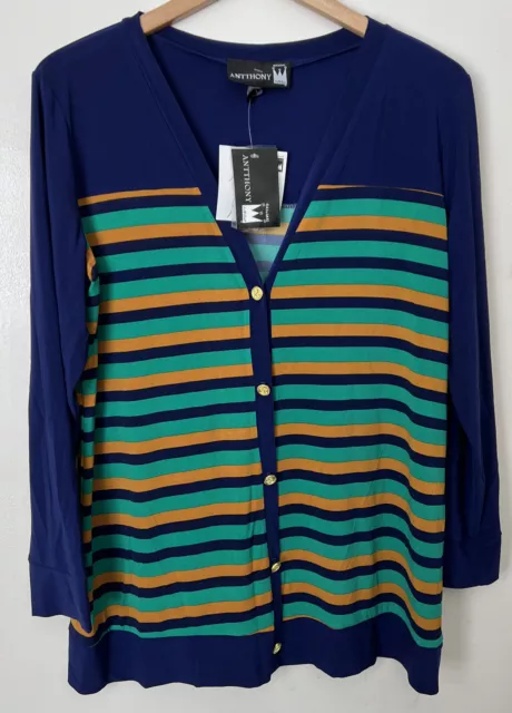 Original Antthony Cardigan NWT Blue Brown Green Long w Brass Buttons XL