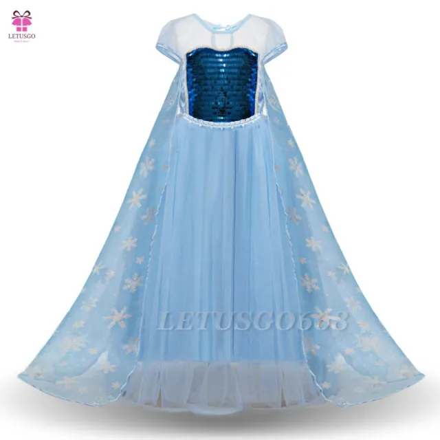 Costume abito blu Elsa per bambini congelati principessa Disney abito elegante cosplay 4