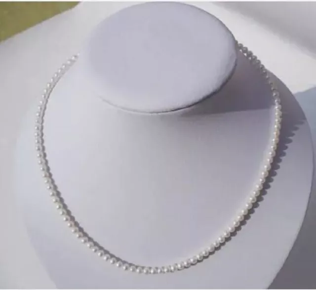 NEW Mini AAAA 4-5mm Japanese Akoya Round white pearl necklace 14k Gold clasp 2