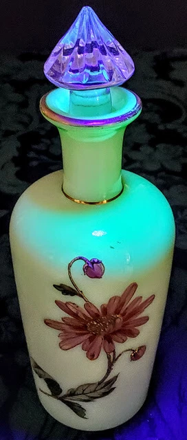 Vaseline Glass St Lambert Enameled Gilded Cameo Art Nouveau Lotion Bottle 1900's