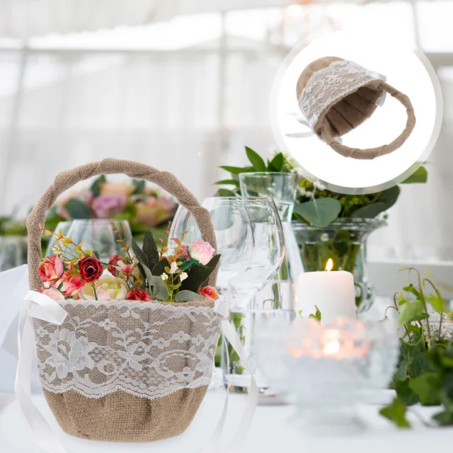 Ring Bearer Basket Retro Lace Bow Baskets Wedding Petal Flower