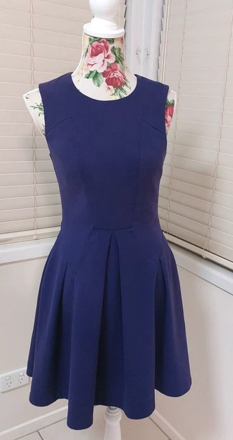 CUE FIT Flare A Line Dress Size 8 Neck Detailing Gold 39.99