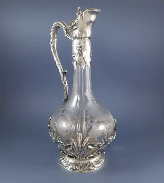 Aiguière Art Nouveau en cristal et argent massif Minerve 3