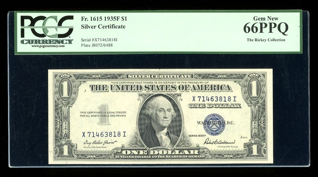 DBR $1 1935-F Silver Gem Fr. 1615 XI Block PCGS 66 PPQ Serial X71463818I
