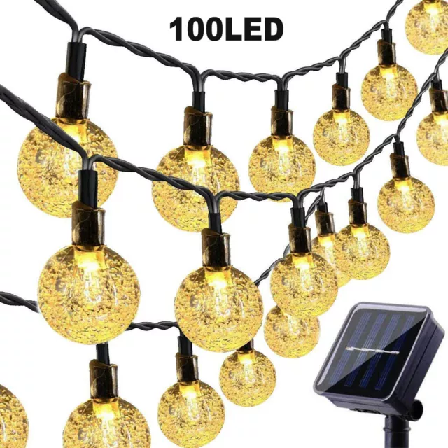 100 LED SOLAR Lichterkette Kugel Beleuchtung Garten Party Innen Außen