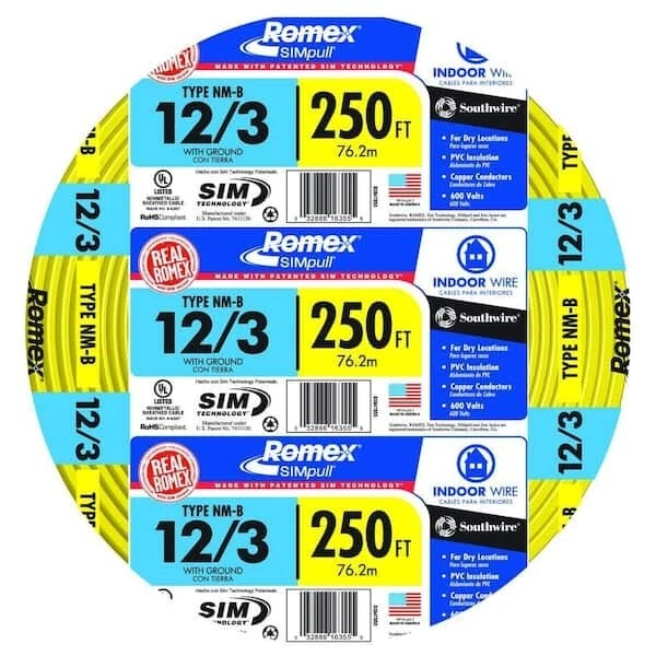 12/3 250FT Romex Simpull 600 Volts, NM-B W/G Copper Building Wire (Southwire)