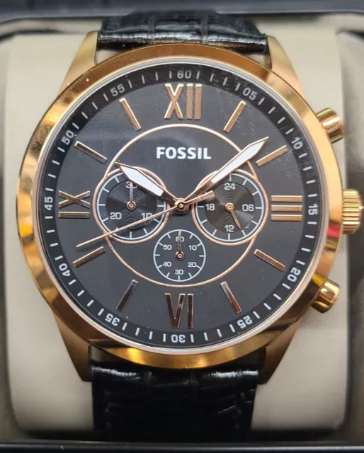 FOSSIL FLYNN BQ2383 48mm Black Leather Strap Automatic