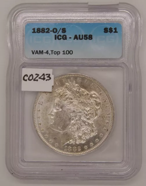 1882 O/S Morgan Silver Dollar, ICG AU 58, Vam 4, Top 100, Certified, c243