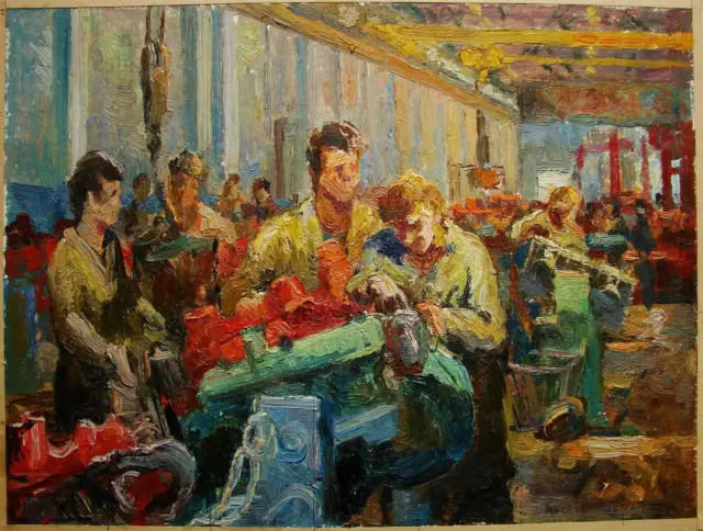 Ukrainian Soviet Oil Painting Portrait working man realism machinist