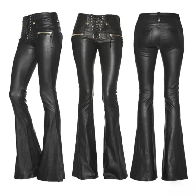 SEXY WOMENS BLACK Faux Leather Side Lace Up Skinny Punk Clubwear Pants  Trousers $32.41 - PicClick