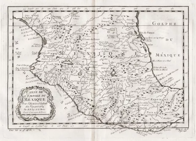 Mexico City Mexiko Veracruz Guadalajara map Kupferstich engraving Bellin 1754