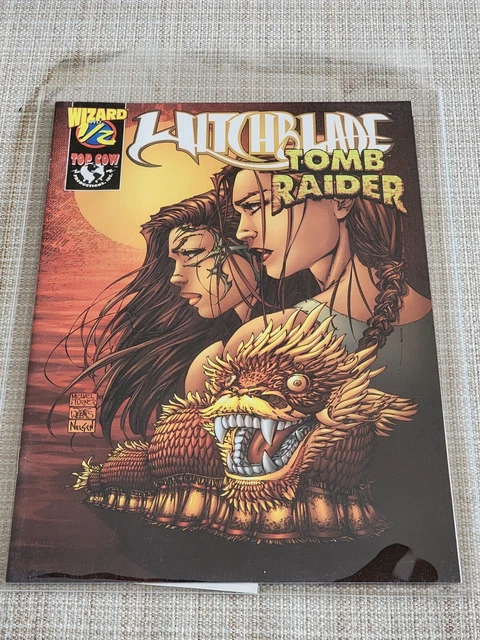 Witchblade Tomb Raider 1/2 1998 Image Comics Top Cow WIZARD MAGAZINE PROMO W COA