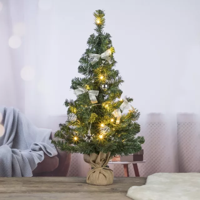 Geschmückter Künstlicher Weihnachtsbaum 75 cm LED Tannenbaum Christbaum silber