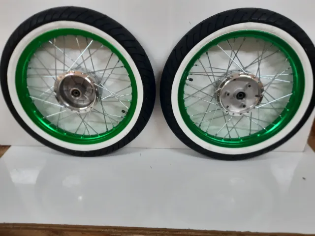 Simson 2x Räder Alufelge grün Weißwand S51 S50 KR51 Schwalbe Reifen chrom 1,6 SR