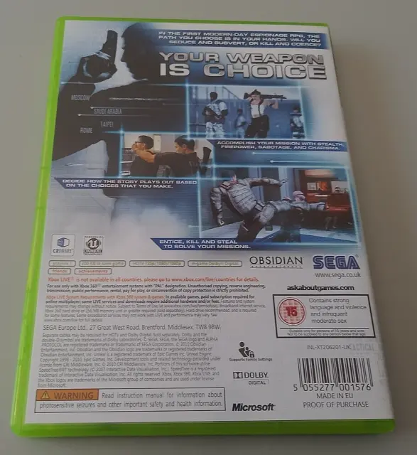 Jeu XBOX 360 "Alpha Protocol The espionage RPG" complet en boîte (n°7407) 2