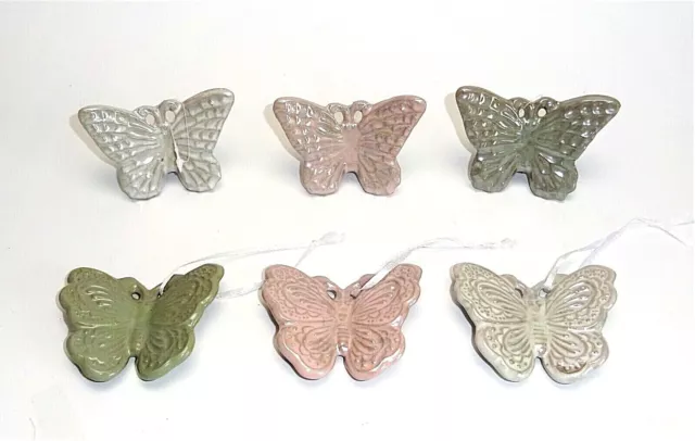 Ciondolo Decorativo Decorazione Tavolo Farfalla Ceramica Lucido Primavera Bianco