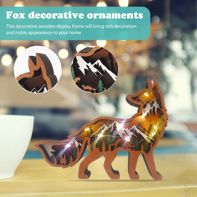3D Forest Animals Statues Hollow Wooden Wildlife Statue Artwork for Home Office