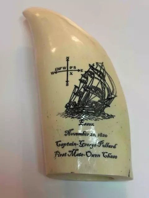 Ship ESSEX "Real Moby Dick" Historic Scrimshaw Sperm Whale Tooth Replica 6"