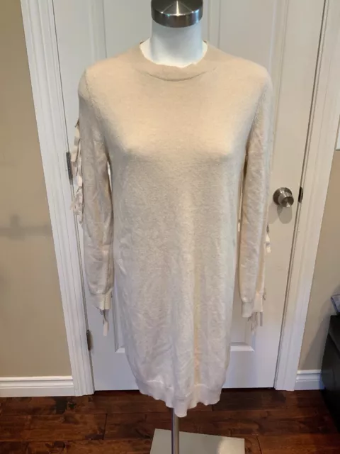 MM6 Maison Martin Margiela Tan Fringe Knit Sweater Dress, Size Medium