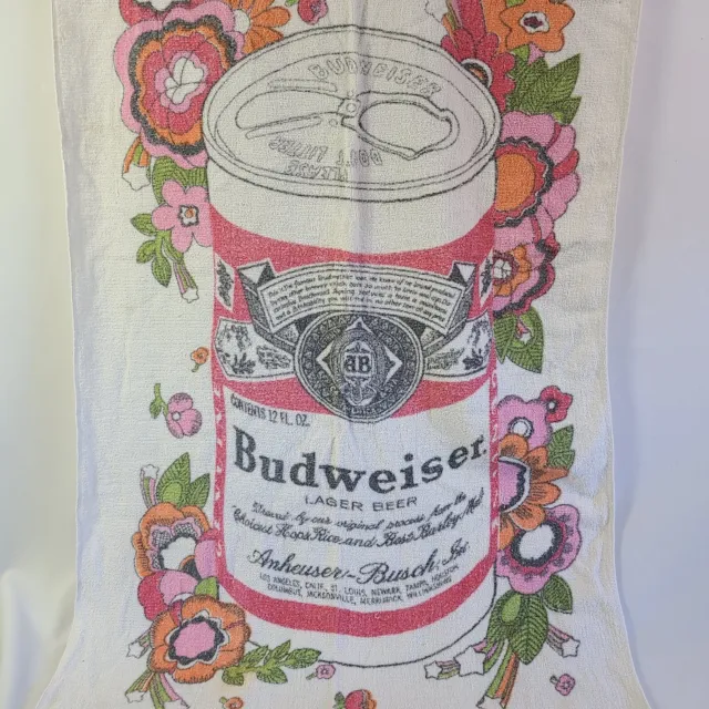 Budweiser Beach Towel Vintage Floral Rainbow Pull Tab Can Label Don't Litter