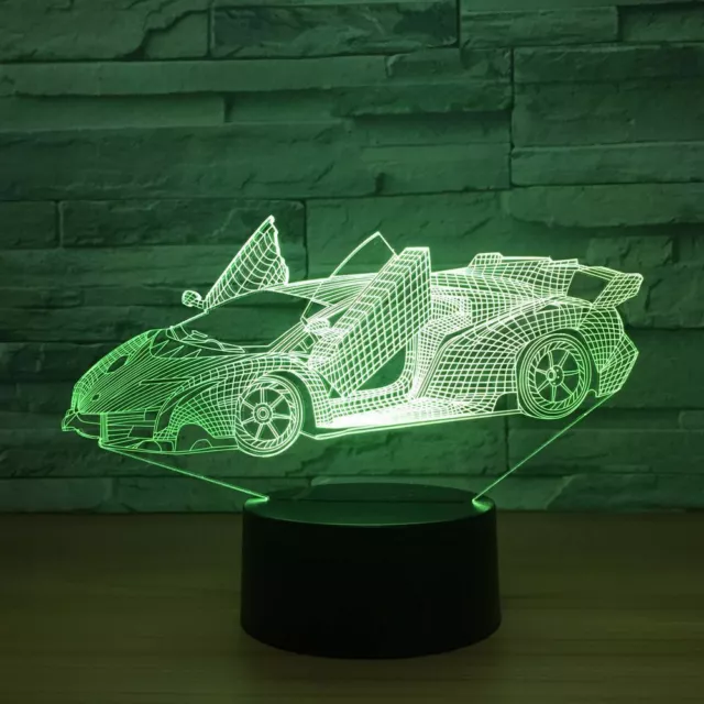 3D LED Acrylic Racing Running Car Night Light Touch Table Desk Lamp Toy Gift RGB