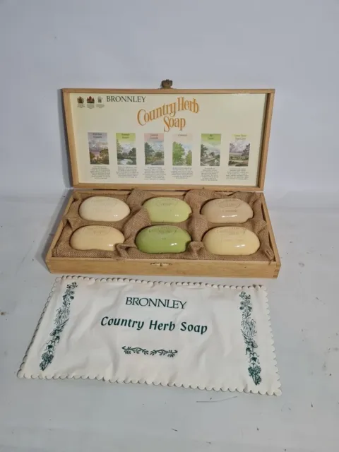 Vintage Bronnley Country Herb - Set Of 6 Soaps - Wooden Box - 1Lb