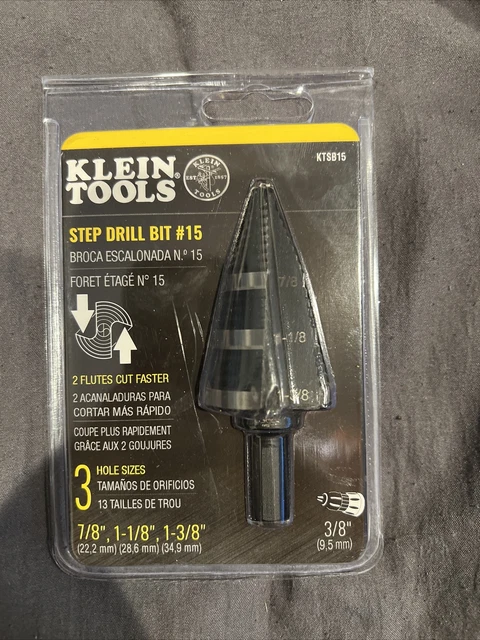 NEW Klein Tools KTSB15 7/8", 1-1/8" for 1-3/8" Step Drill Bit #15 NEW AND SEALED