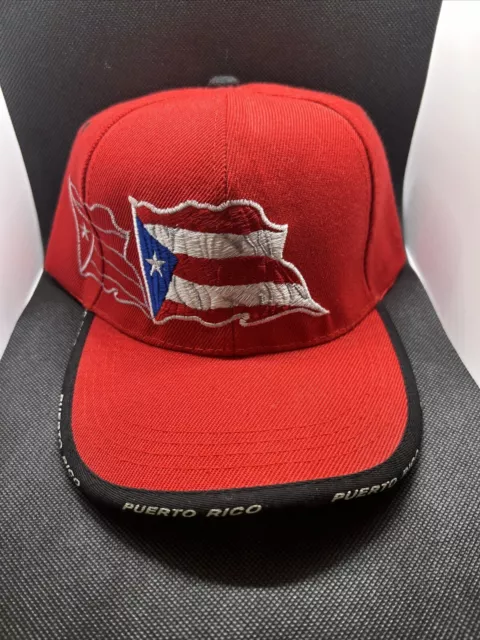 Puerto Rico Flag 3D Puff Embroidery Baseball Hat Cap - Red