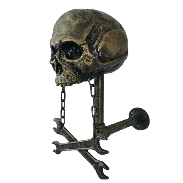 Skull Shape Helmet Stand - Resin Motorcycle Helmet Skull Hat Key Holder (C)