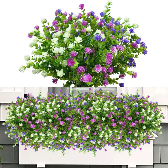 6 Bündel Künstliche Blumen Balkon Kunstblumen Wetterfest Kunstpflanzen Außen Blu