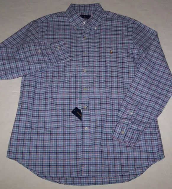 NWT RALPH LAUREN BLUE/WHITE/RED/PINK/GREEN PLAID Oxford Shirt Men's L ...