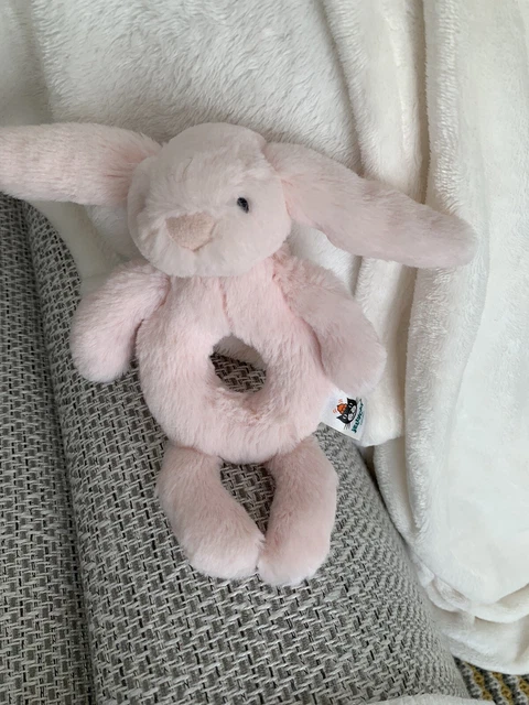 JELLYCAT BASHFUL PINK Bunny Ring Rattle Retired Plush Collectable ...
