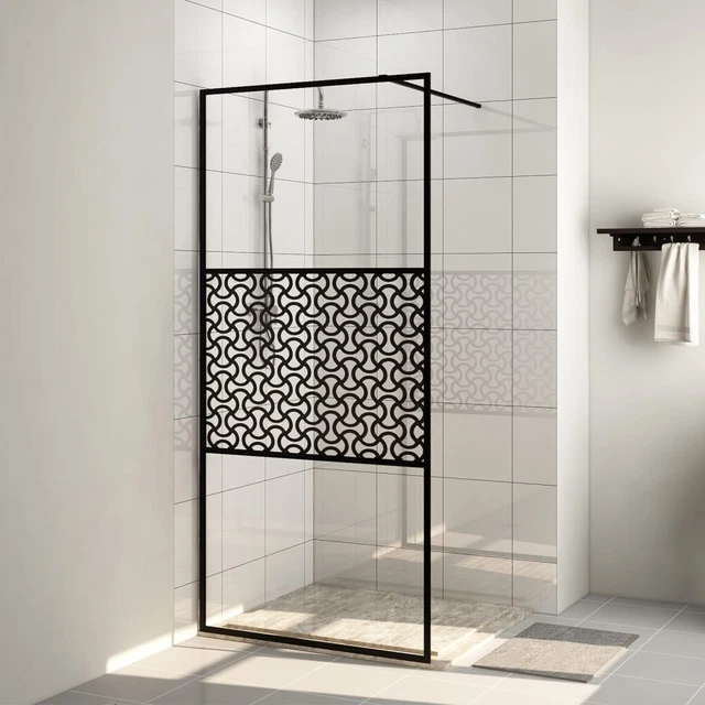 Parete per Doccia Walk-in Vetro Trasparente ESG 90x195 cm Nera